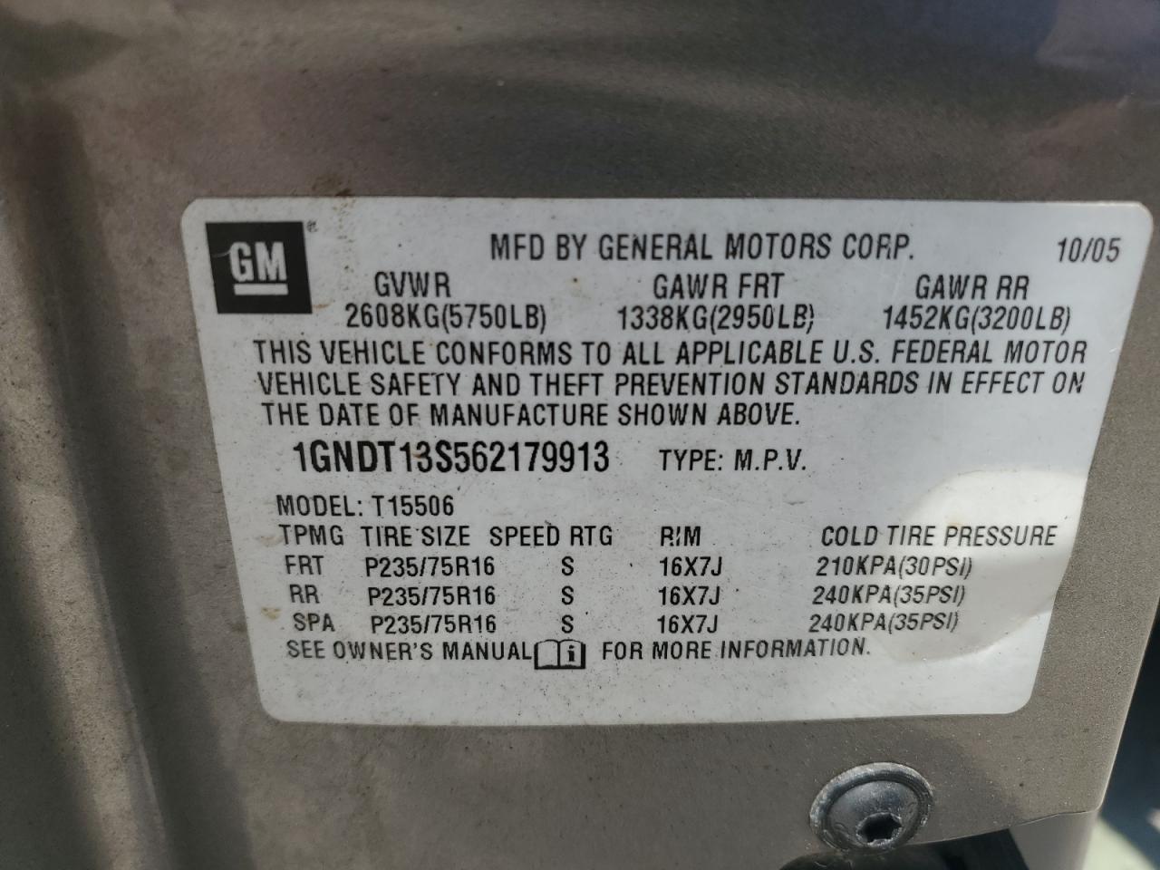 1GNDT13S562179913 2006 Chevrolet Trailblazer Ls