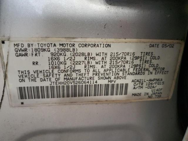 2002 Toyota Rav4 VIN: JTEHH20V526064114 Lot: 60223514