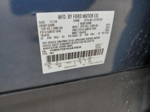 2019 Ford Explorer Xlt VIN: 1FM5K7D81KGA70038 Lot: 57659914