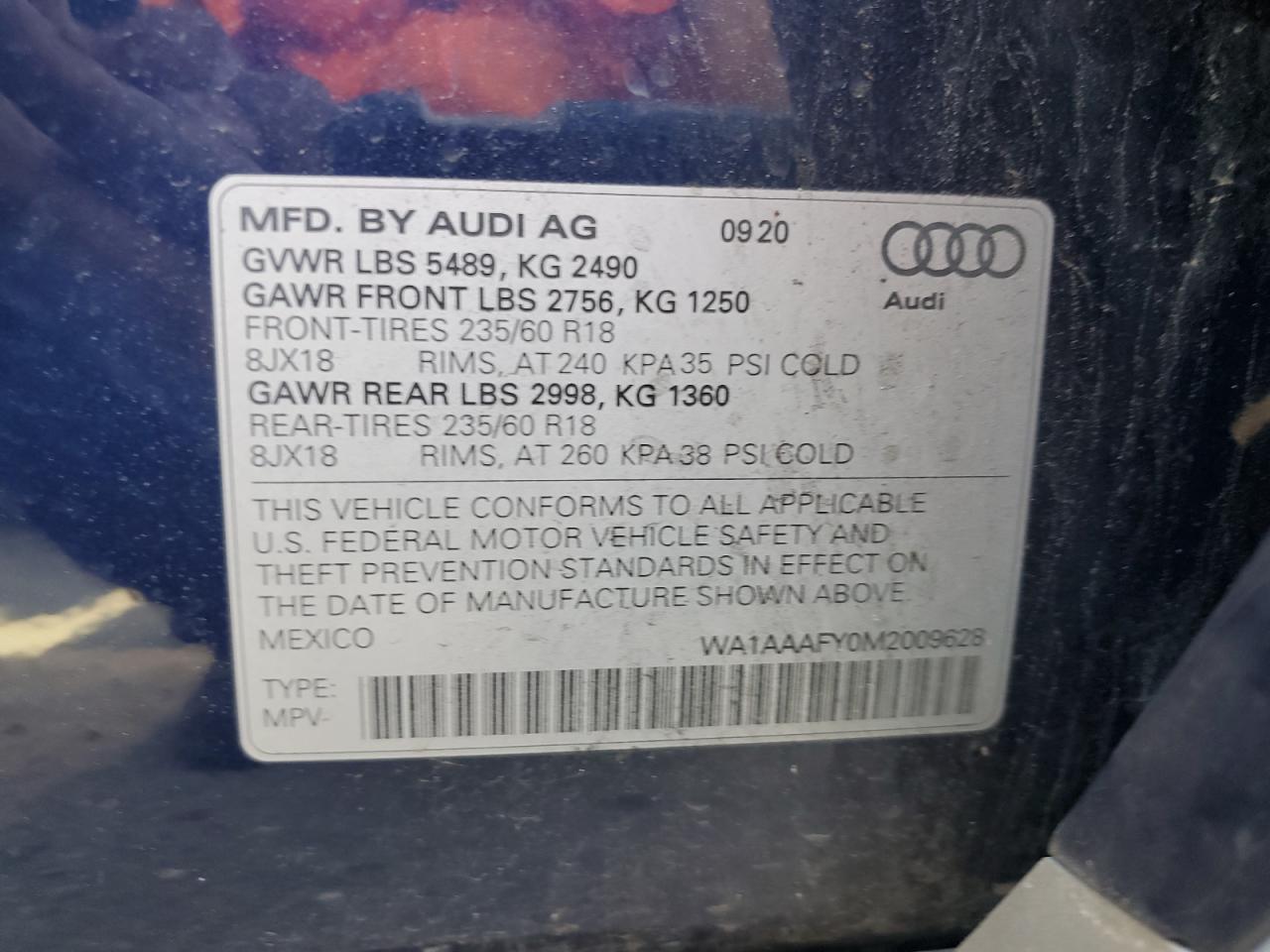 WA1AAAFY0M2009628 2021 Audi Q5 Premium