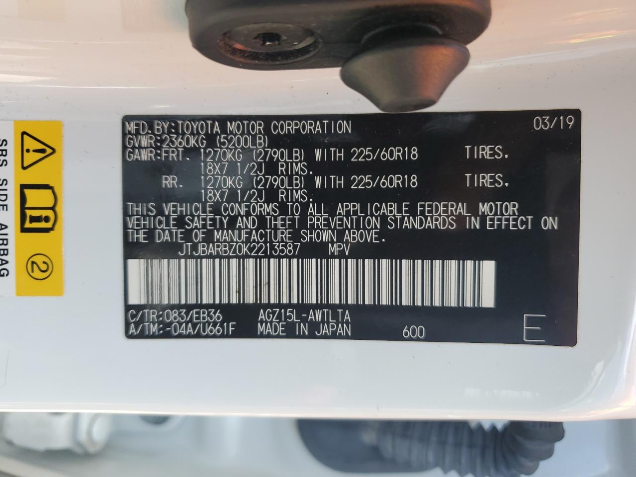 JTJBARBZ0K2213587 2019 Lexus Nx 300 Base