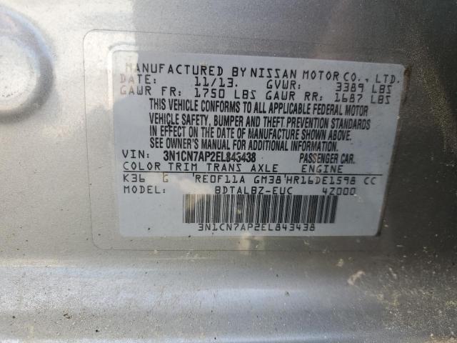 2014 Nissan Versa S VIN: 3N1CN7AP2EL843438 Lot: 58666634