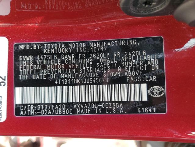 4T1B11HK1JU545678 2018 TOYOTA CAMRY - Image 12