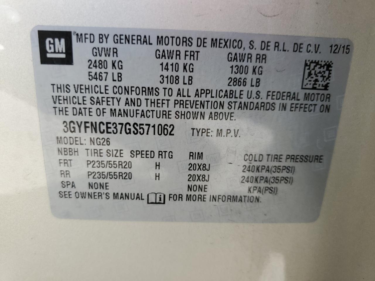 3GYFNCE37GS571062 2016 Cadillac Srx Performance Collection