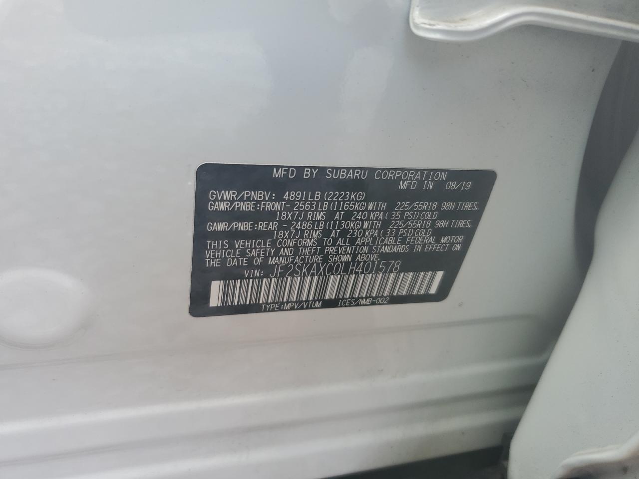 JF2SKAXC0LH401578 2020 Subaru Forester Touring