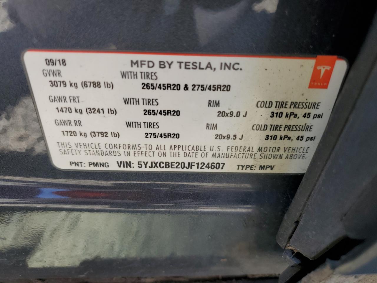 5YJXCBE20JF124607 2018 Tesla Model X