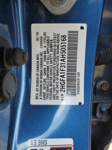 2010 Honda Civic Vp VIN: 2HGFA1F31AH505168 Lot: 57502094