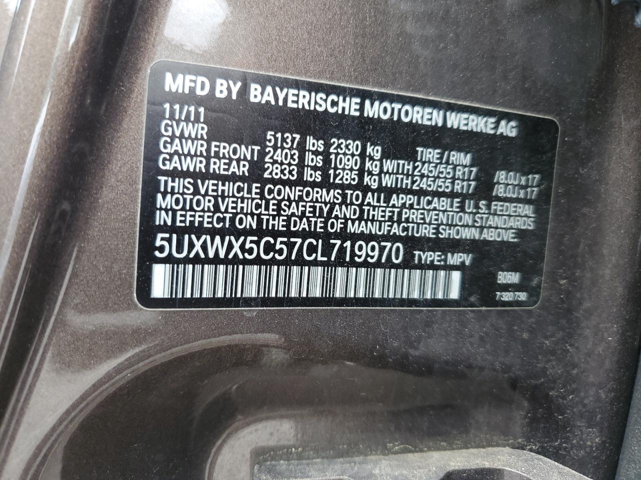 5UXWX5C57CL719970 2012 BMW X3 xDrive28I