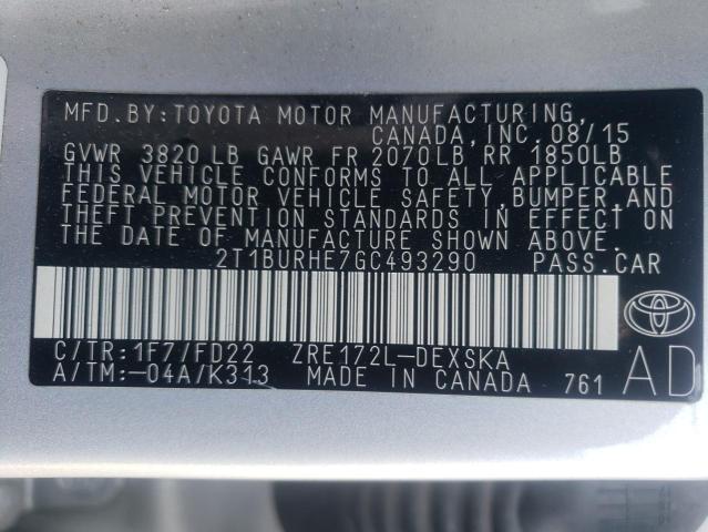 2T1BURHE7GC493290 2016 TOYOTA COROLLA - Image 12