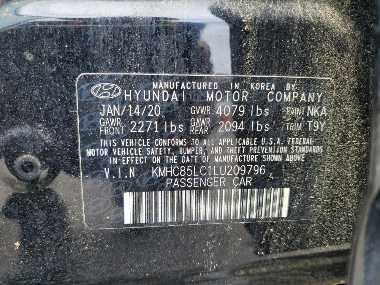 KMHC85LC1LU209796 2020 Hyundai Ioniq Sel