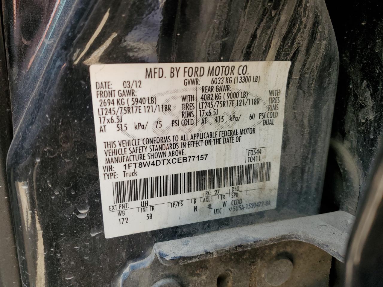 1FT8W4DTXCEB77157 2012 Ford F450 Super Duty