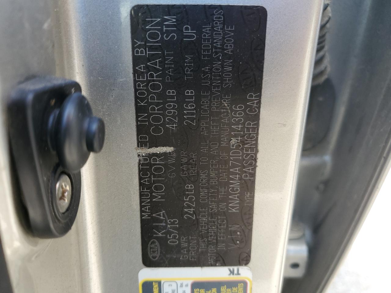 KNAGM4A71D5414366 2013 Kia Optima Lx