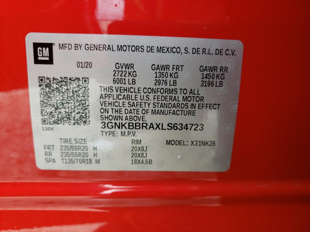 3GNKBBRAXLS634723 2020 Chevrolet Blazer 1Lt