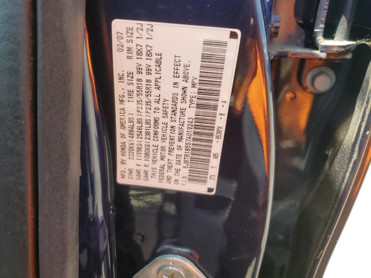 5J8TB18557A019243 2007 Acura Rdx Technology