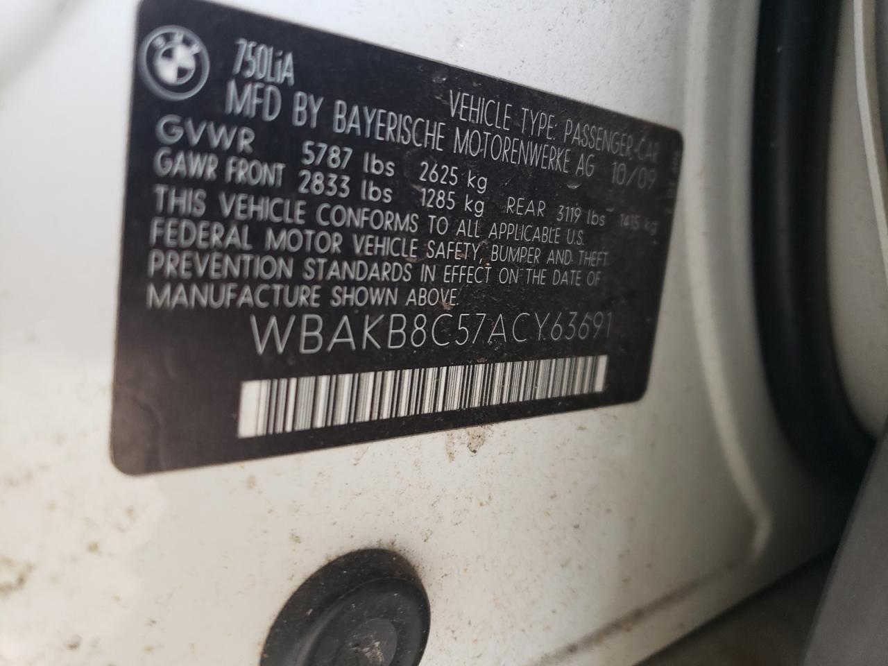 WBAKB8C57ACY63691 2010 BMW 750 Li