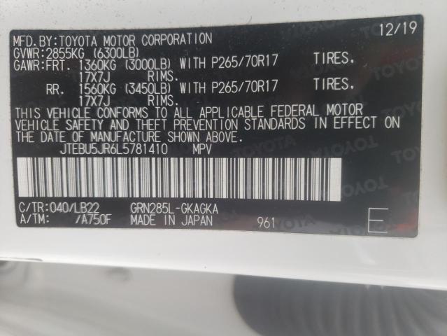 2020 Toyota 4Runner Sr5/Sr5 Premium VIN: JTEBU5JR6L5781410 Lot: 59057004