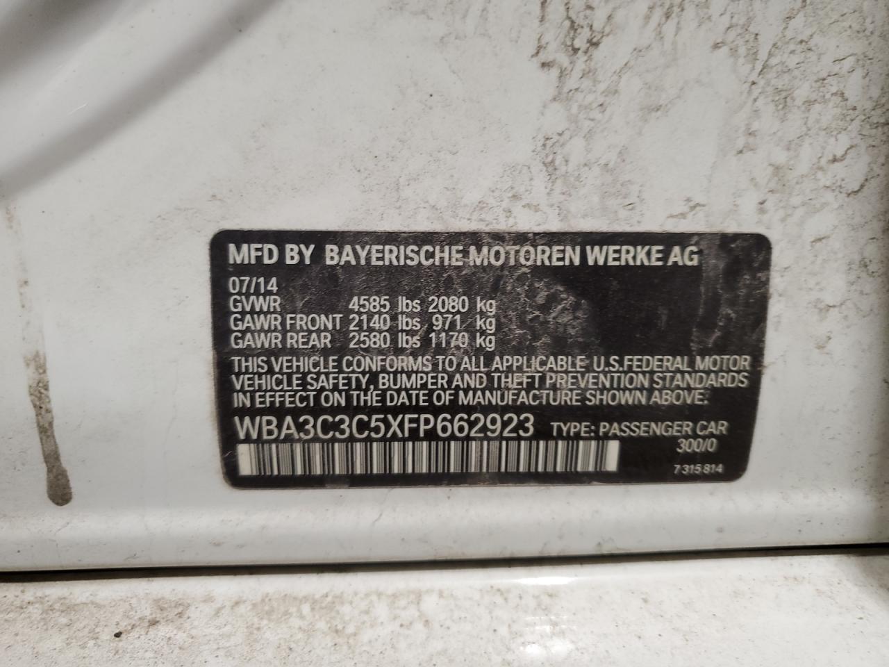 WBA3C3C5XFP662923 2015 BMW 320 I xDrive