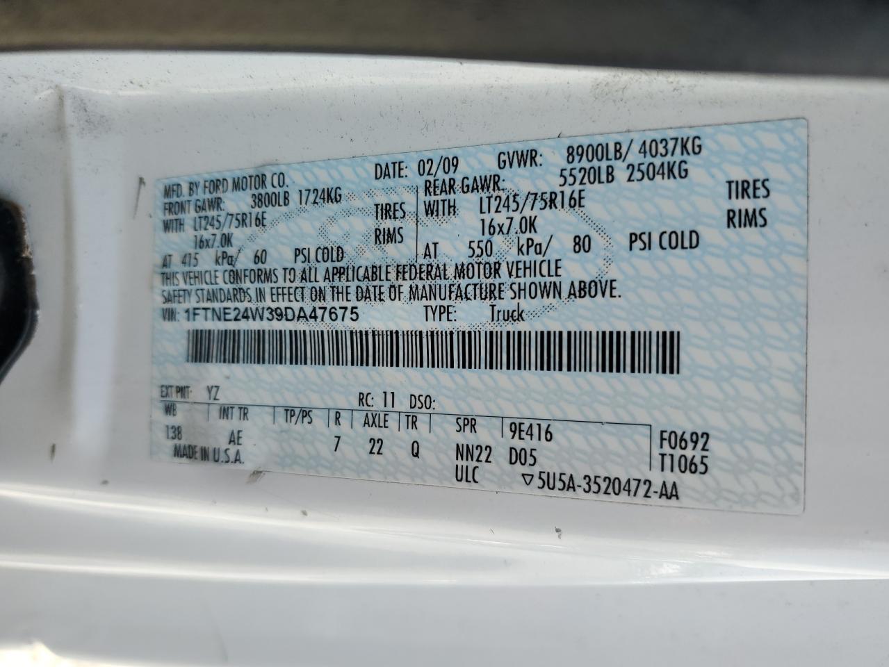 1FTNE24W39DA47675 2009 Ford Econoline E250 Van