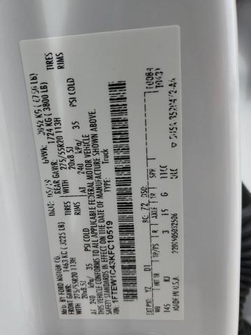 2019 Ford F150 Supercrew VIN: 1FTEW1C43KFC10519 Lot: 60189464