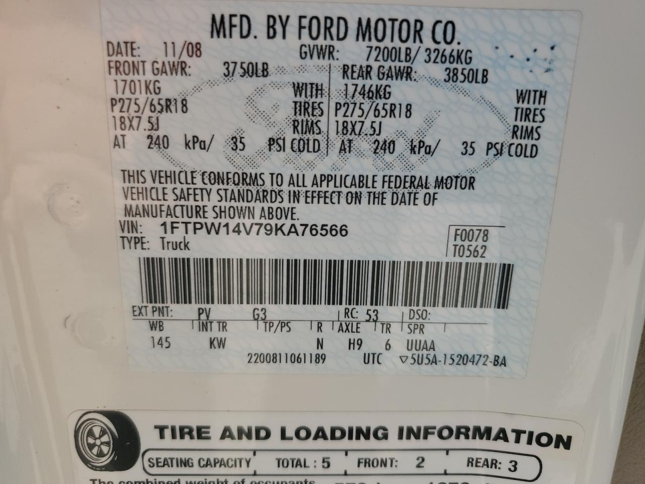 1FTPW14V79KA76566 2009 Ford F150 Supercrew