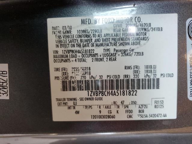 2010 Ford Mustang Gt VIN: 1ZVBP8CH4A5181822 Lot: 57662754