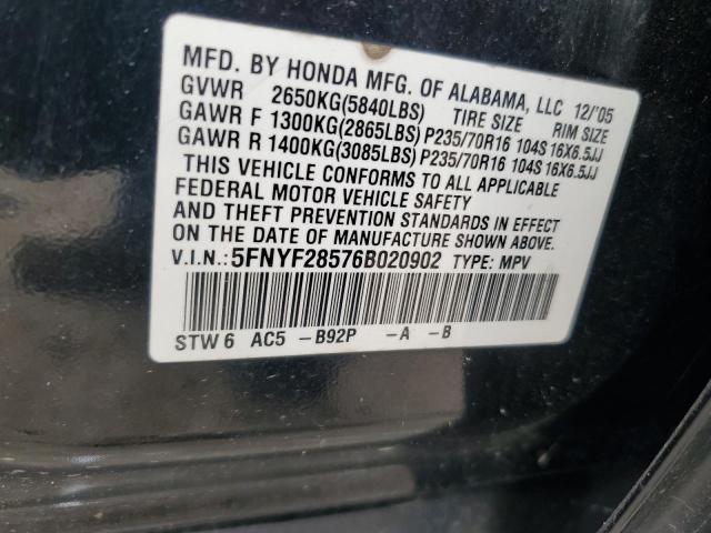 2006 Honda Pilot Ex VIN: 5FNYF28576B020902 Lot: 57919804