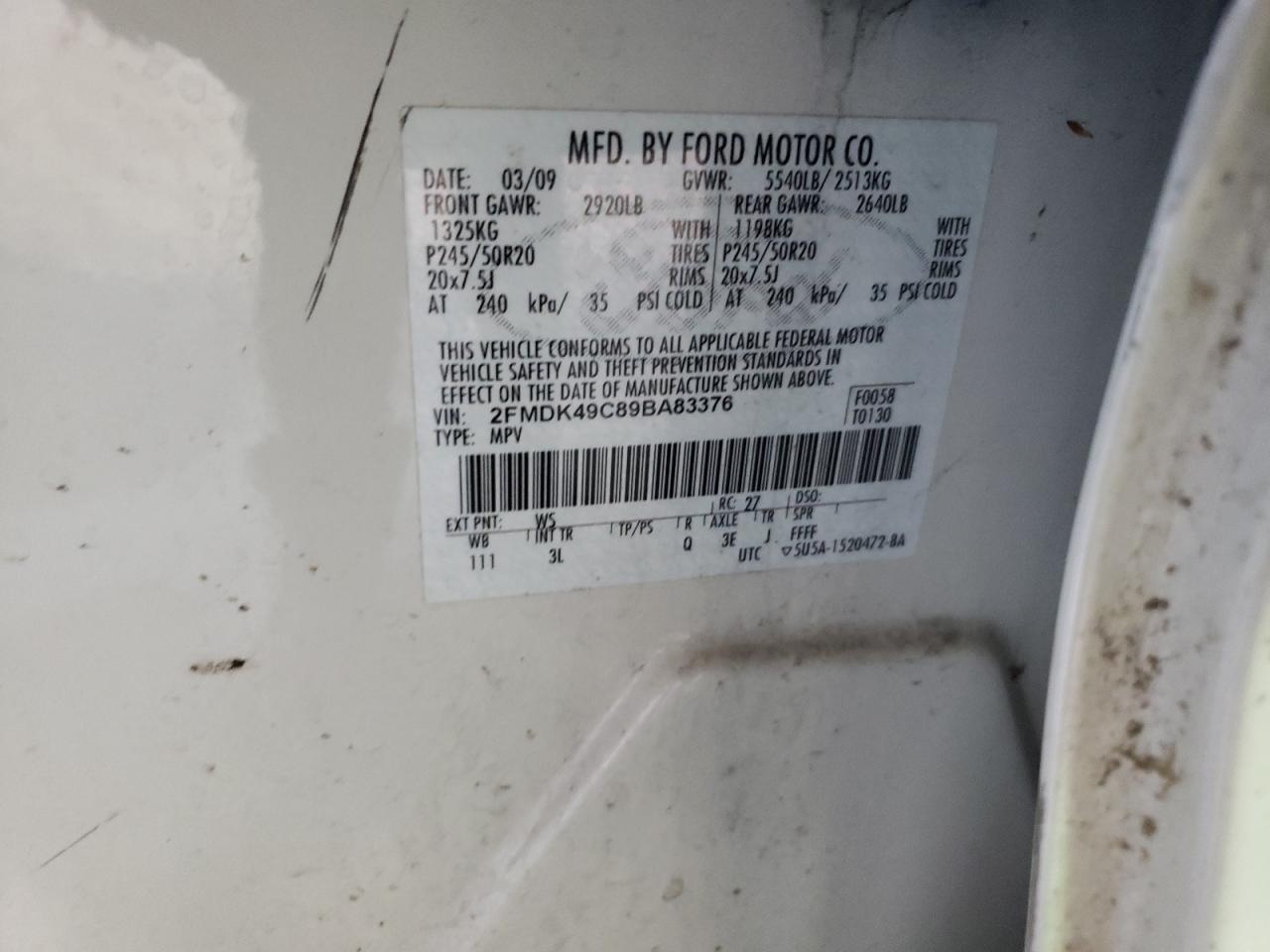 2FMDK49C89BA83376 2009 Ford Edge Limited