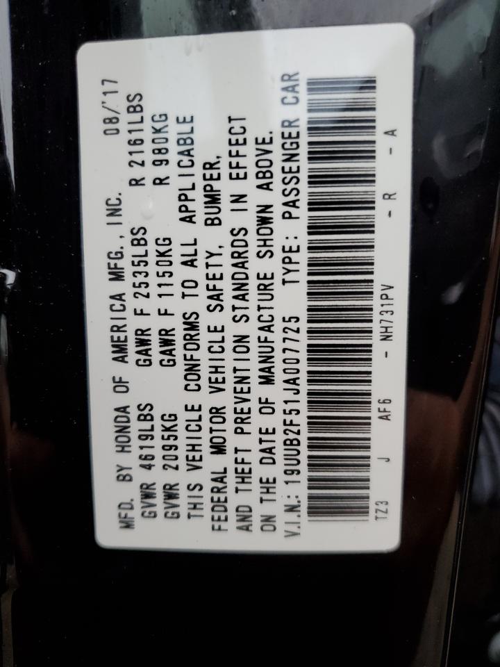 19UUB2F51JA007725 2018 Acura Tlx Tech