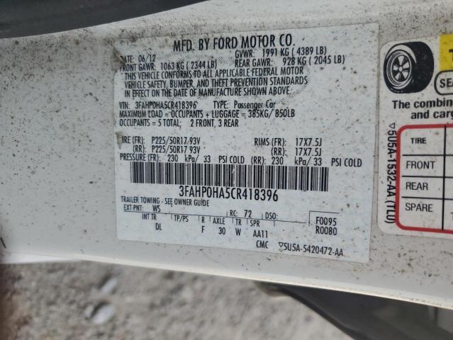 2012 Ford Fusion Se VIN: 3FAHP0HA5CR418396 Lot: 59146544