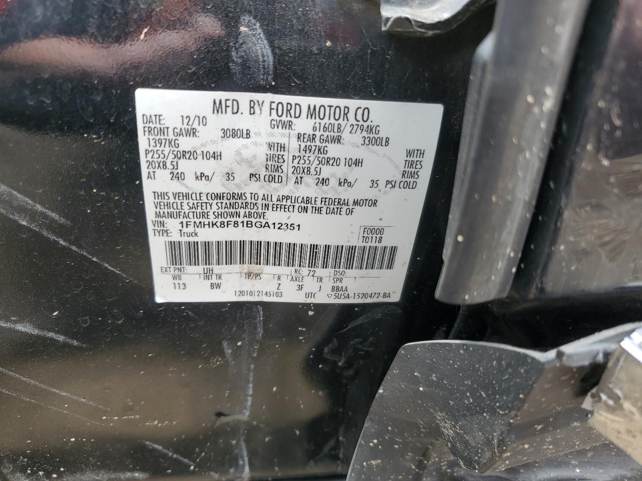 1FMHK8F81BGA12351 2011 Ford Explorer Limited