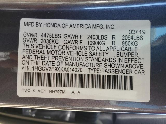 1HGCV2F9XKA014020 2019 HONDA ACCORD - Image 12