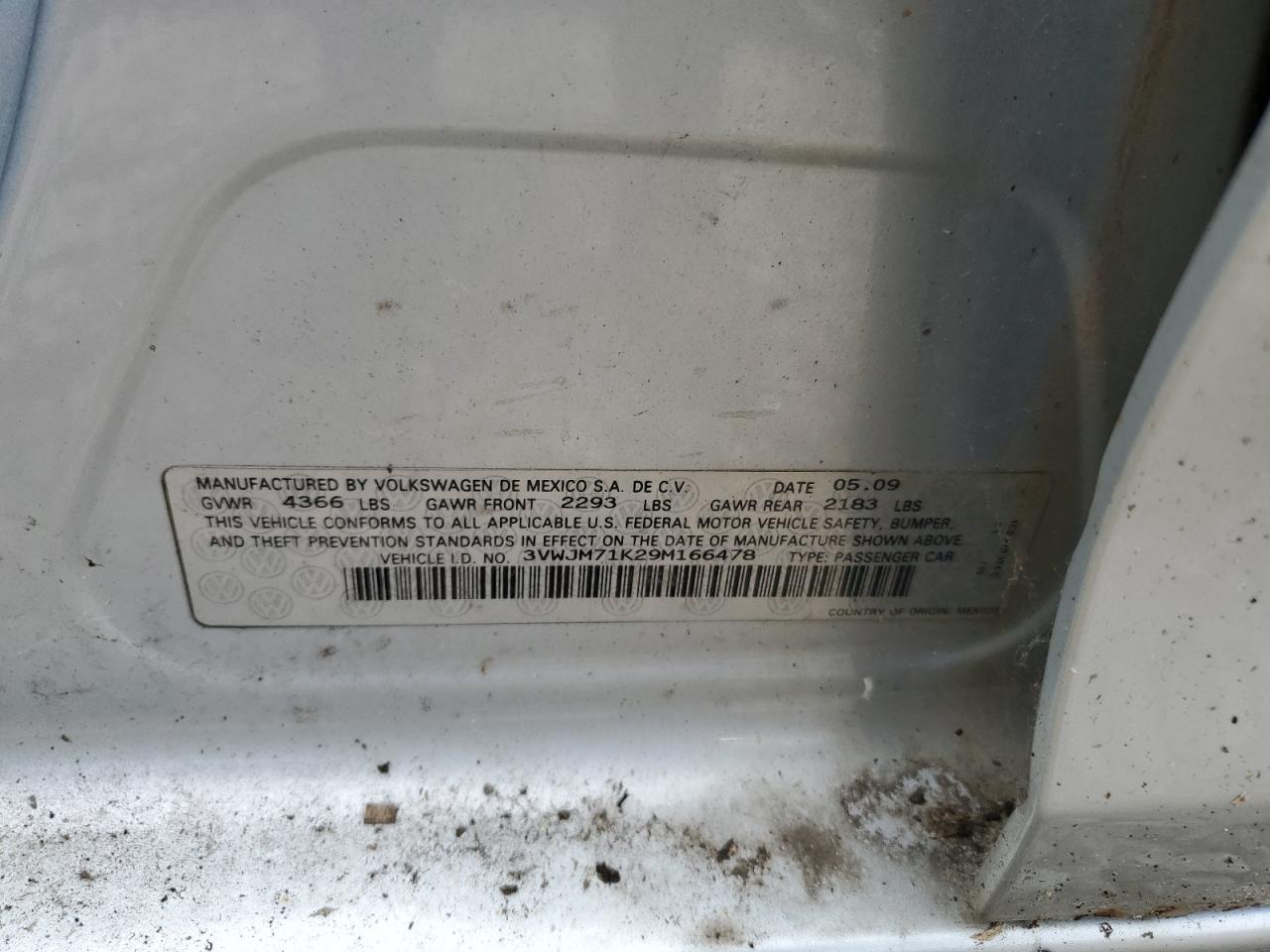 3VWJM71K29M166478 2009 Volkswagen Jetta S