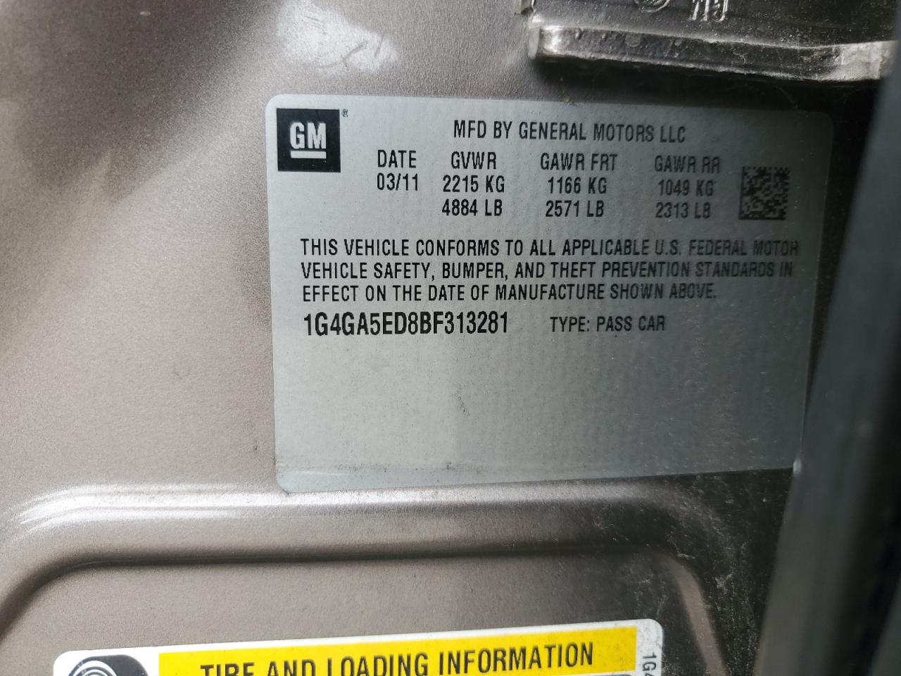 1G4GA5ED8BF313281 2011 Buick Lacrosse Cx