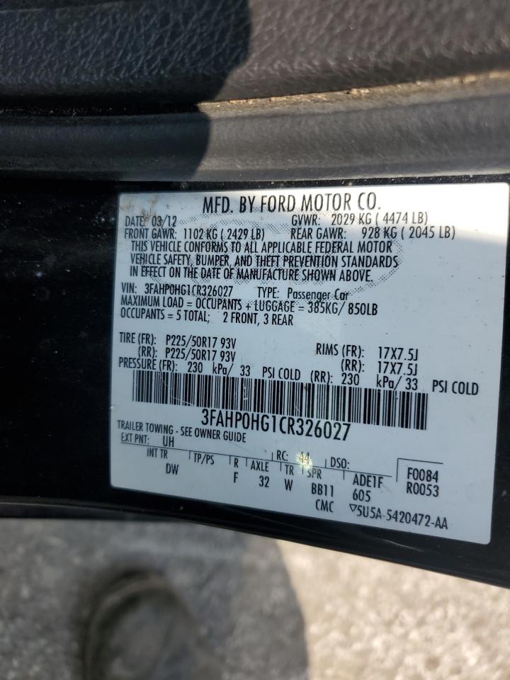 3FAHP0HG1CR326027 2012 Ford Fusion Se