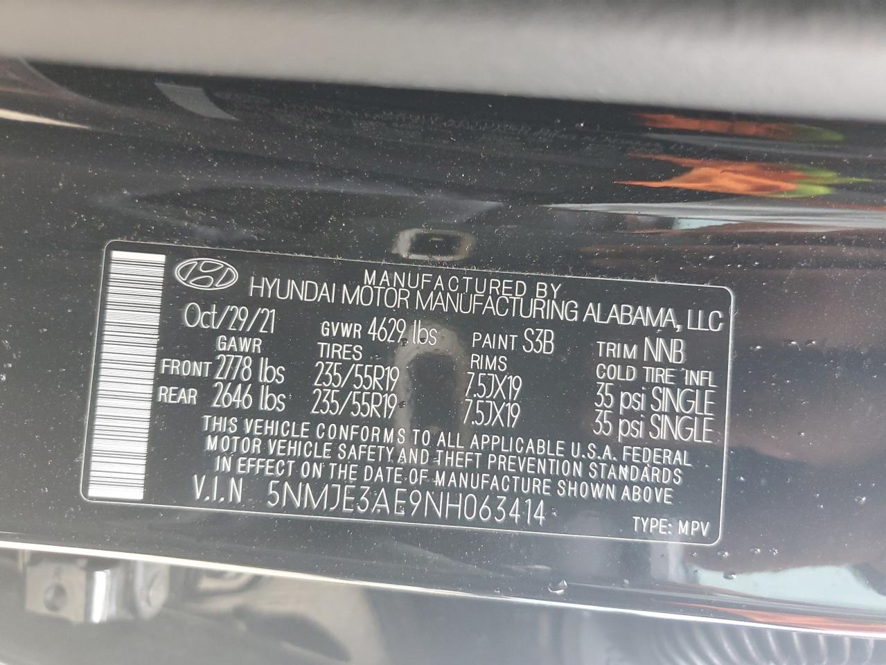 5NMJE3AE9NH063414 2022 Hyundai Tucson Limited