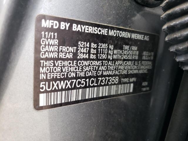 2012 BMW X3 xDrive35I VIN: 5UXWX7C51CL737358 Lot: 58295804