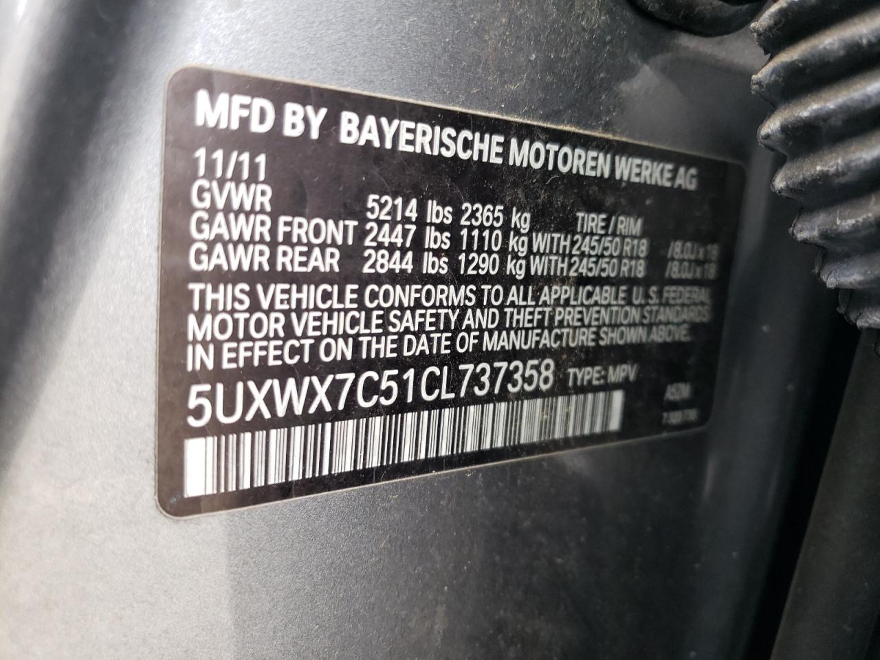 5UXWX7C51CL737358 2012 BMW X3 xDrive35I