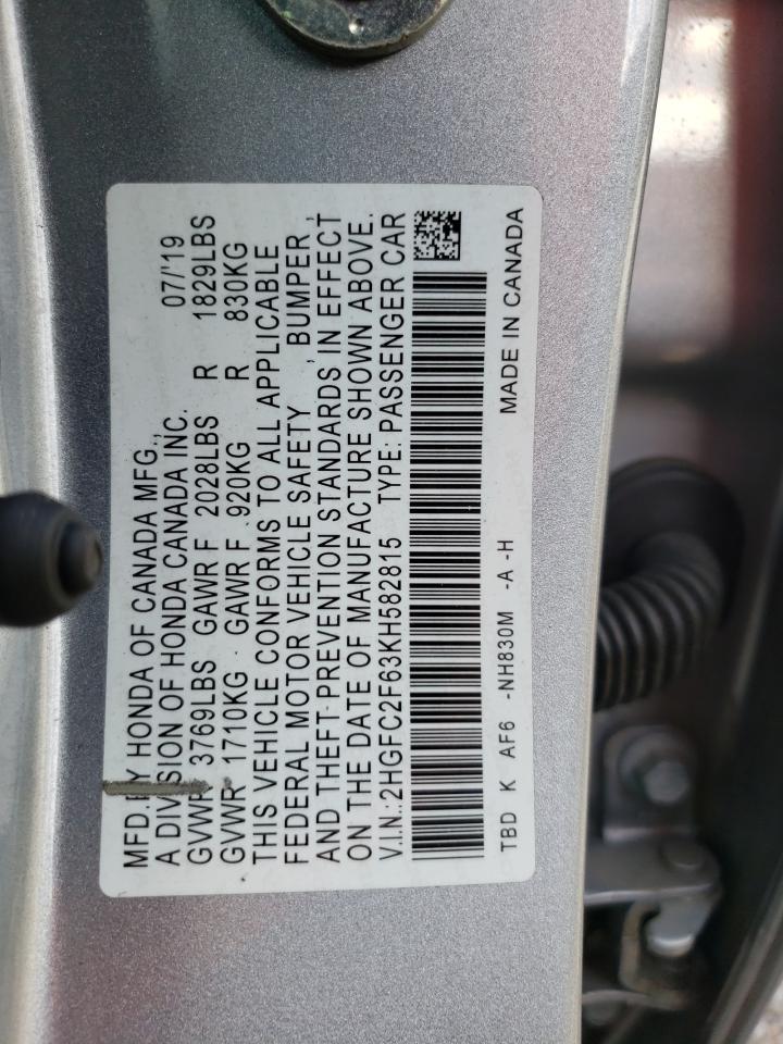 2HGFC2F63KH582815 2019 Honda Civic Lx