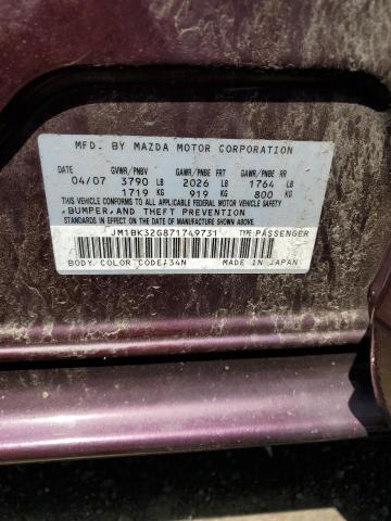 2007 Mazda 3 I VIN: JM1BK32G871749731 Lot: 60531604