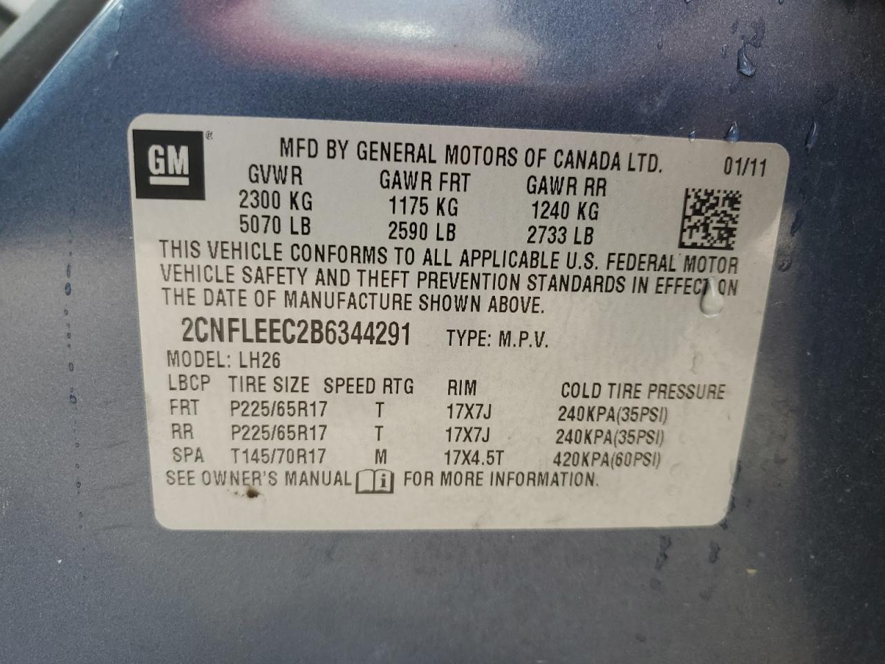 2CNFLEEC2B6344291 2011 Chevrolet Equinox Lt