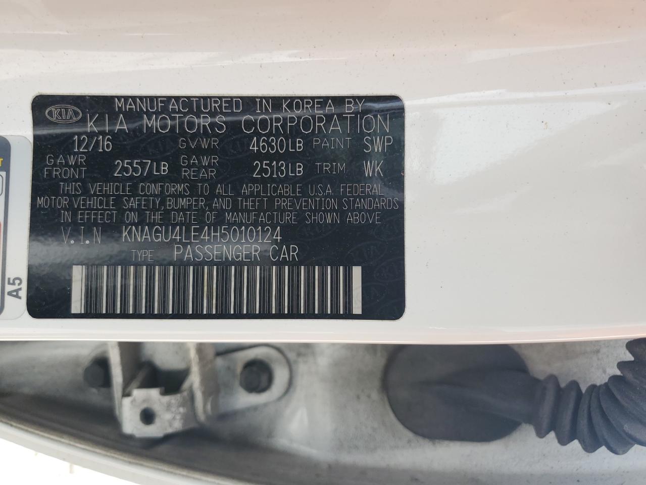 KNAGU4LE4H5010124 2017 Kia Optima Hybrid