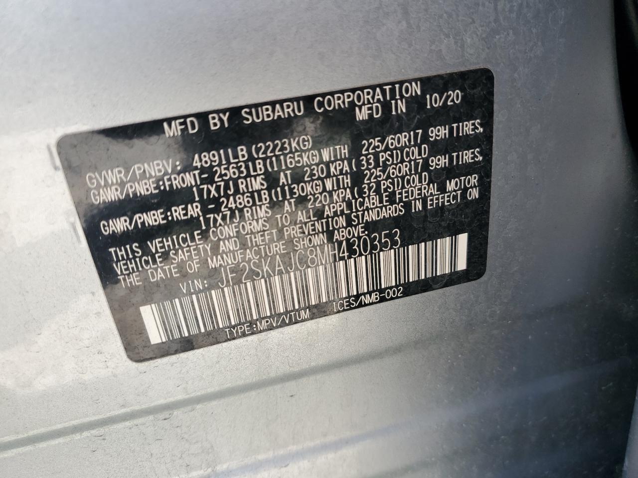 JF2SKAJC8MH430353 2021 Subaru Forester Premium