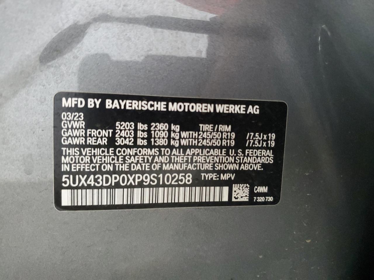 5UX43DP0XP9S10258 2023 BMW X3 Sdrive30I