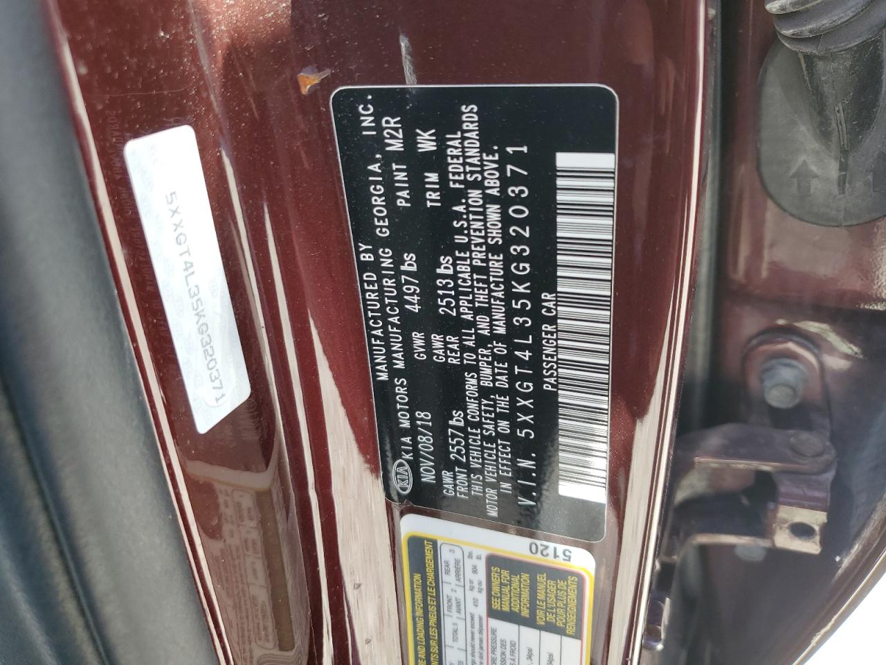 5XXGT4L35KG320371 2019 Kia Optima Lx