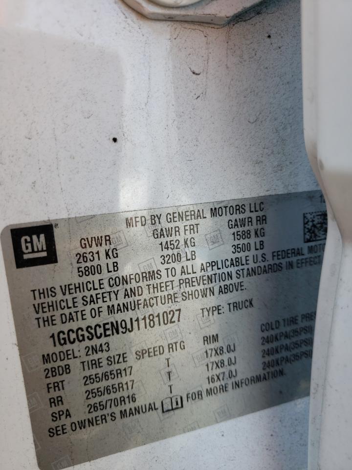 1GCGSCEN9J1181027 2018 Chevrolet Colorado Lt