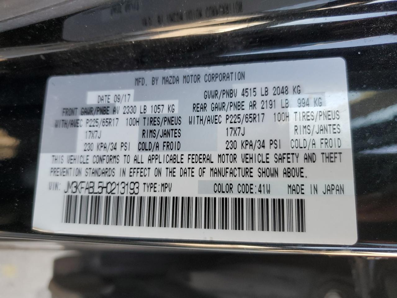 JM3KFABL5H0213193 2017 Mazda Cx-5 Sport