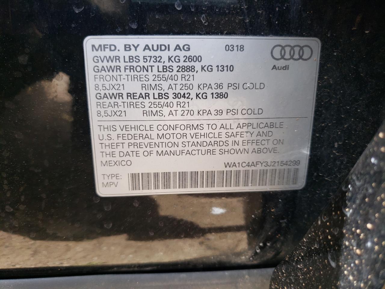 WA1C4AFY3J2154299 2018 Audi Sq5 Prestige