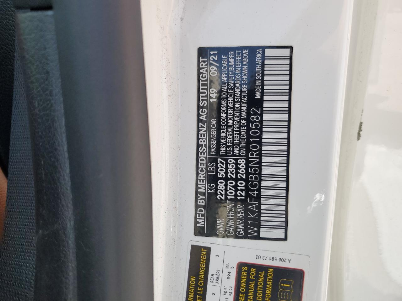 W1KAF4GB5NR010582 2022 Mercedes-Benz C 300