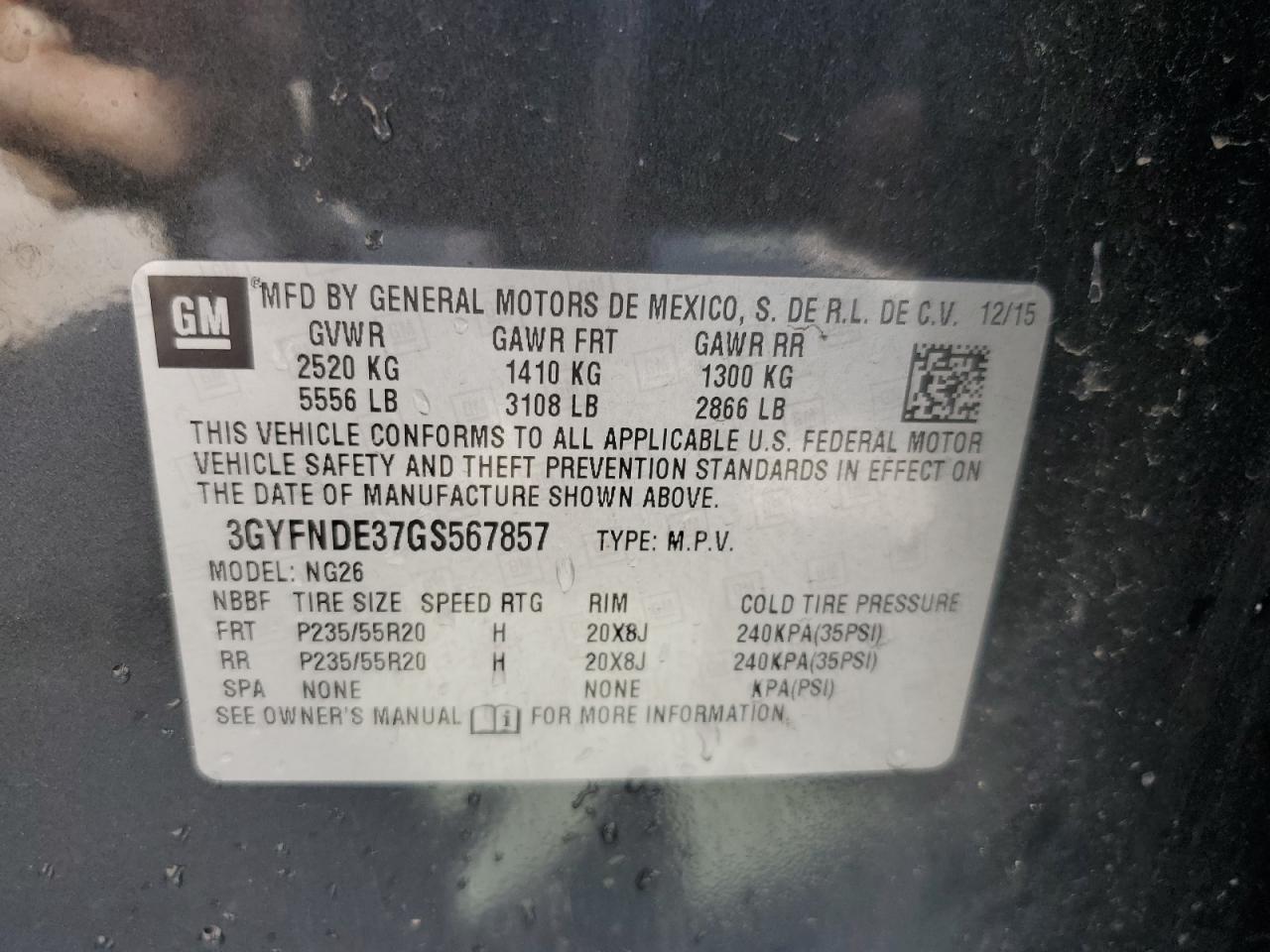 3GYFNDE37GS567857 2016 Cadillac Srx Premium Collection