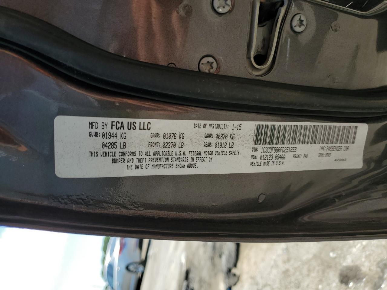 1C3CDFBB0FD251853 2015 Dodge Dart Sxt